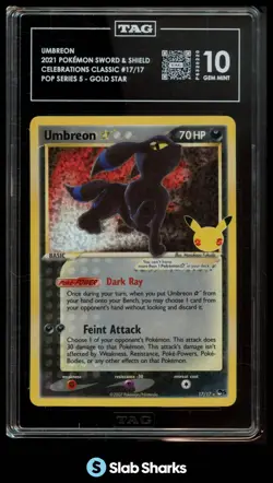 2021 POKEMON SW&SH CELEBRATIONS UMBREON GOLD STAR CLASSIC COLLECTION TAG 10 - Image 1