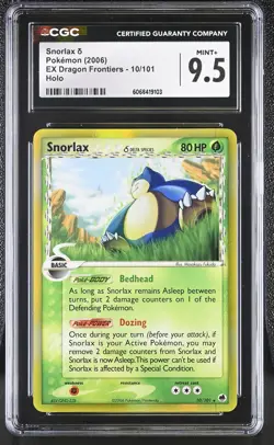 CGC 9.5 MINT+ Snorlax 2006 EX Dragon Frontiers 10/101 Holo Pokemon Card - Image 1