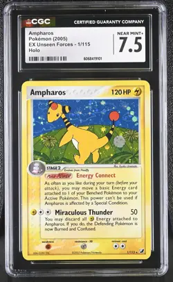 CGC 7.5 Ampharos 2005 EX Unseen Forces 1/115 Holo Pokemon Card - Image 1