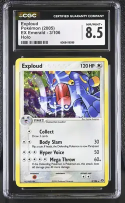 CGC 8.5 Exploud 2005 EX Emerald 3/106 Holo SWIRL Pokemon Card - Image 1