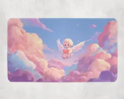 Kawaii Angel MTG Playmat - Baby Angel in Pastel Cloud Sky Fantasy TCG Mat - Image 1