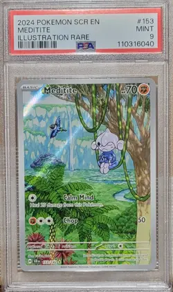 2024 POKEMON SCR EN-STELLAR CROWN ILLUSTRATION RARE #153 MEDITITE PSA 9 - Image 1
