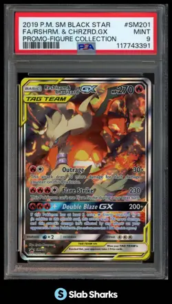 2019 POKEMON SM BSP #SM201 RESHIRAM & CHARIZARD GX FA TAG TEAM PSA 9 - Image 1