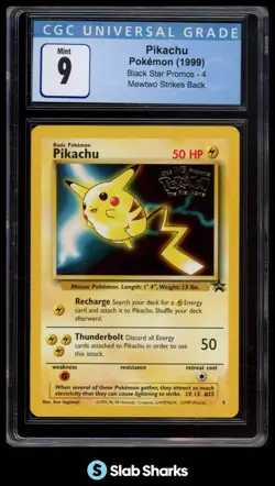1999 POKEMON MEWTWO STRIKES BACK BLACK STAR PROMOS #4 PIKACHU CGC 9 - Image 1