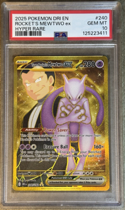 2025 POKEMON DESTINED RIVALS EN ROCKET’s MEWTWO ex HYPER RARE #240 💎 PSA 10 - Image 1