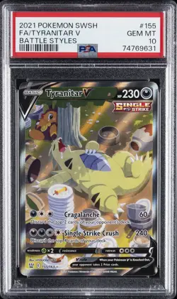 2021 POKEMON SWORD & SHIELD BATTLE STYLES #155 FULL ART/TYRANITAR V PSA 10 - Image 1