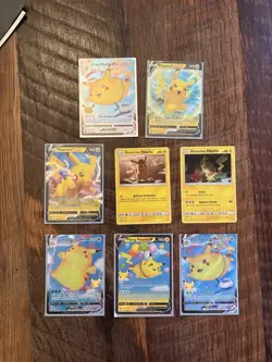 Pokemon TCG 8 Card Pikachu Lot! Full Art Surfing & Flying Pikachu! Celebrations - Image 1