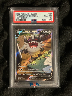 Pokemon Galarian Perrserker V Alt Art 184/196 Lost Origin PSA 10 GEM MINT - Image 1