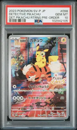 2023 POKEMON JAPANESE SV-P PROMO #098 DETECTIVE PIKACHU PSA 10 - Image 1