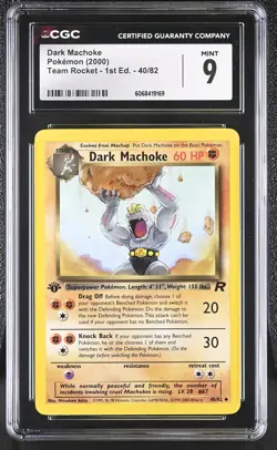 CGC 9 MINT Dark Machoke 2000 Team Rocket 1st Edition 40/82 Pokemon Card - Image 1