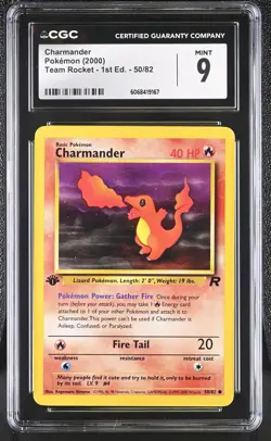 CGC 9 MINT Charmander 2000 Team Rocket 1st Edition 50/82 Pokemon Card - Image 1