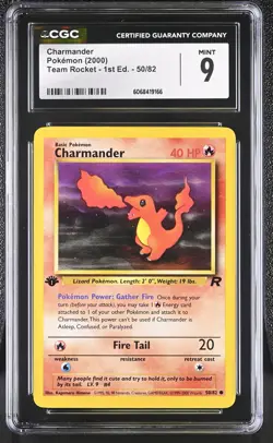 CGC 9 MINT Charmander 2000 Team Rocket 1st Edition 50/82 Pokemon Card - Image 1