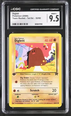 CGC 9.5 MINT+ Diglett 2000 Team Rocket 1st Edition 52/82 Pokemon Card - Image 1