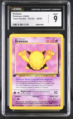 CGC 9 MINT Drowzee 2000 Team Rocket 1st Edition 54/82 Pokemon Card - Image 1