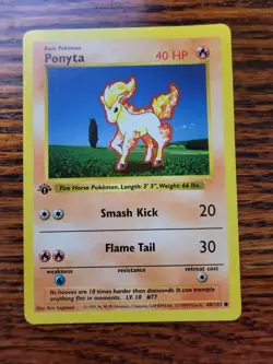 Ponyta - 1ST EDITION - SHADOWLESS - 1999 BASE SET card # 60/102 - MP! - Image 1