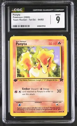 CGC 9 MINT Ponyta 2000 Team Rocket 1st Edition 64/82 Pokemon Card - Image 1