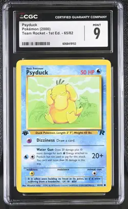 CGC 9 MINT Psyduck 2000 Team Rocket 1st Edition 65/82 Pokemon Card - Image 1