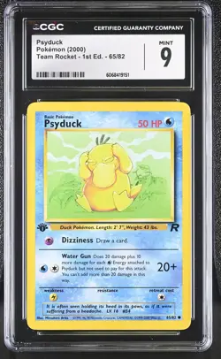 CGC 9 MINT Psyduck 2000 Team Rocket 1st Edition 65/82 Pokemon Card - Image 1