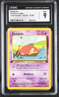 CGC 9 MINT Slowpoke 2000 Team Rocket 1st Edition 67/82 Pokemon Card - Image 1
