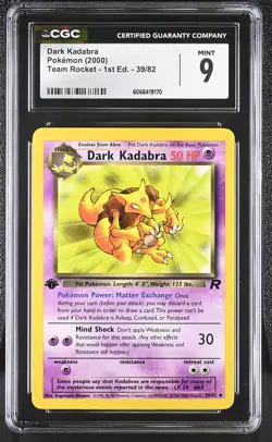 CGC 9 MINT Dark Kadabra 2000 Team Rocket 1st Edition 39/82 Pokemon Card - Image 1