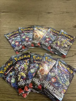 Pokemon TCG Stellar Crown Booster Pack Lot, Lot Of 10 Packs!! 100 Cards Total!!! - Image 1
