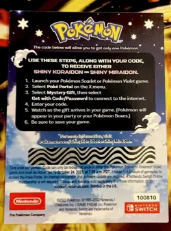 Pokemon Shiny Miraidon Koraidon Code GameStop Physical PROMO Card Unused Code - Image 2