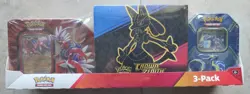 POKEMON Trading Cards TCG Costco 3 Pack Bundle CROWN ZENITH ETB + 2TINS NEW SEAL - Image 1