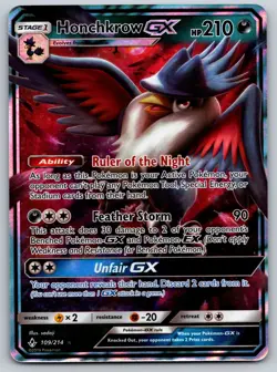 Honchkrow GX 109/214 SM - Unbroken Bonds NM Pokemon Card TCG - Image 1