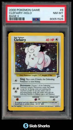 2000 POKEMON SET 2 #6/130 CLEFAIRY HOLO PSA 8 - Image 1