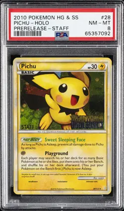 2010 POKEMON HEARTGOLD & SOULSILVER PRERELEASE-STAFF #28 PICHU-HOLO PSA 8 - Image 1