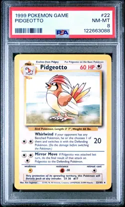 1999 POKEMON BASE SET UNLIMITED #22 PIDGEOTTO PSA 8 - Image 1