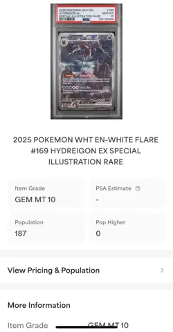 2025 POKEMON WHT EN-WHITE FLARE SPECIAL ILLUSTRATION RARE HYDREIGON EX PSA 10 - Image 3