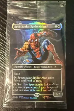 Magic the Gathering Battle Damage Spiderman card from Marvel Legends Spectacular - Image 1