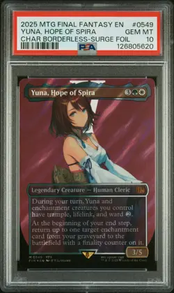 2025 MTG FINAL FANTASY BORDERLESS-SURGE FOIL #0549 YUNA, HOPE OF SPIRA PSA 10 - Image 1