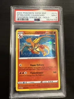 PSA 9 MINT Special Delivery Charizard SWSH075 HOLO PROMO Pokemon Card SWIRL! - Image 1
