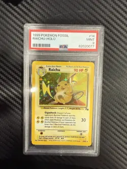 1999 Pokemon Fossil Raichu Holo PSA 9 Mint 14/62 - Image 1
