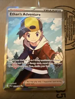 Pokemon TCG Destined Rivals Ethan's Adventure Full Art Trainer Card 221/182 - Image 1