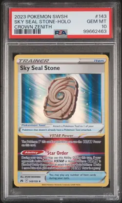 2023 POKEMON SWORD & SHIELD CROWN ZENITH #143 SKY SEAL STONE-HOLO PSA 10 - Image 1
