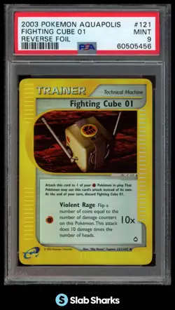 2003 POKEMON AQUAPOLIS #121/147 FIGHTING CUBE 01 REVERSE HOLO FOIL PSA 9 - Image 1