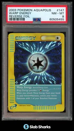 2003 POKEMON AQUAPOLIS #147/147 WARP ENERGY REVERSE HOLO FOIL PSA 8 - Image 1