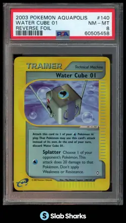 2003 POKEMON AQUAPOLIS #140/147 WATER CUBE 01 REVERSE HOLO FOIL PSA 8 - Image 1