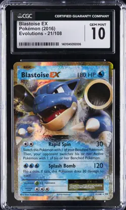 2016 POKEMON EVOLUTIONS #21/108 BLASTOISE EX CGC 10 GEM MINT - Image 1