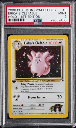 2000 POKEMON GYM HEROES HOLO-1ST ED #3 ERIKA'S CLEFABLE PSA 9 - Image 1