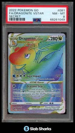 2022 POKEMON SWSH GO #081/078 DRAGONITE VSTAR FULL ART SECRET RARE PSA 8 - Image 1