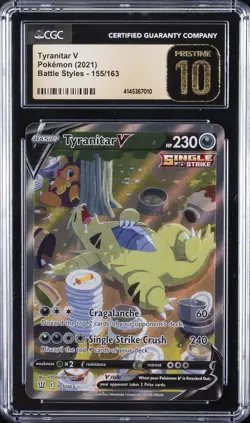 2021 POKEMON S&V BATTLE STYLES ALTERNATE FULL ART TYRANITAR V CGC 10 PRISTINE - Image 1