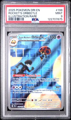 2025 POKEMON DRI EN-DESTINED RIVALS #198 TEAM ROCKET'S ORBEETLE PSA 9 - Image 1