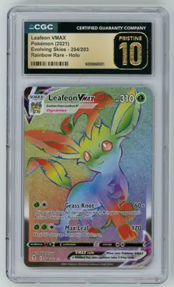 2021 Pokemon Evolving Skies Leafeon VMAX Full Art Secret #204 CGC 10 Pristine - Image 1