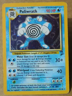 Poliwrath 15/130 Rare Holo Base 2 Set Pokemon Card Major Edge Wear MP/HP - Image 1
