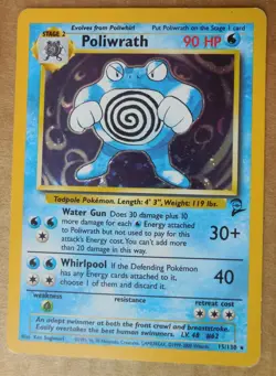 Poliwrath 15/130 Rare Holo Base 2 Set Pokemon Card Major Edge Wear MP/HP - Image 5