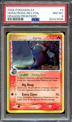 PSA 8 Heracross 3/101 Reverse Foil EX Unlimited Dragon Frontiers Pokemon Card NM - Image 1